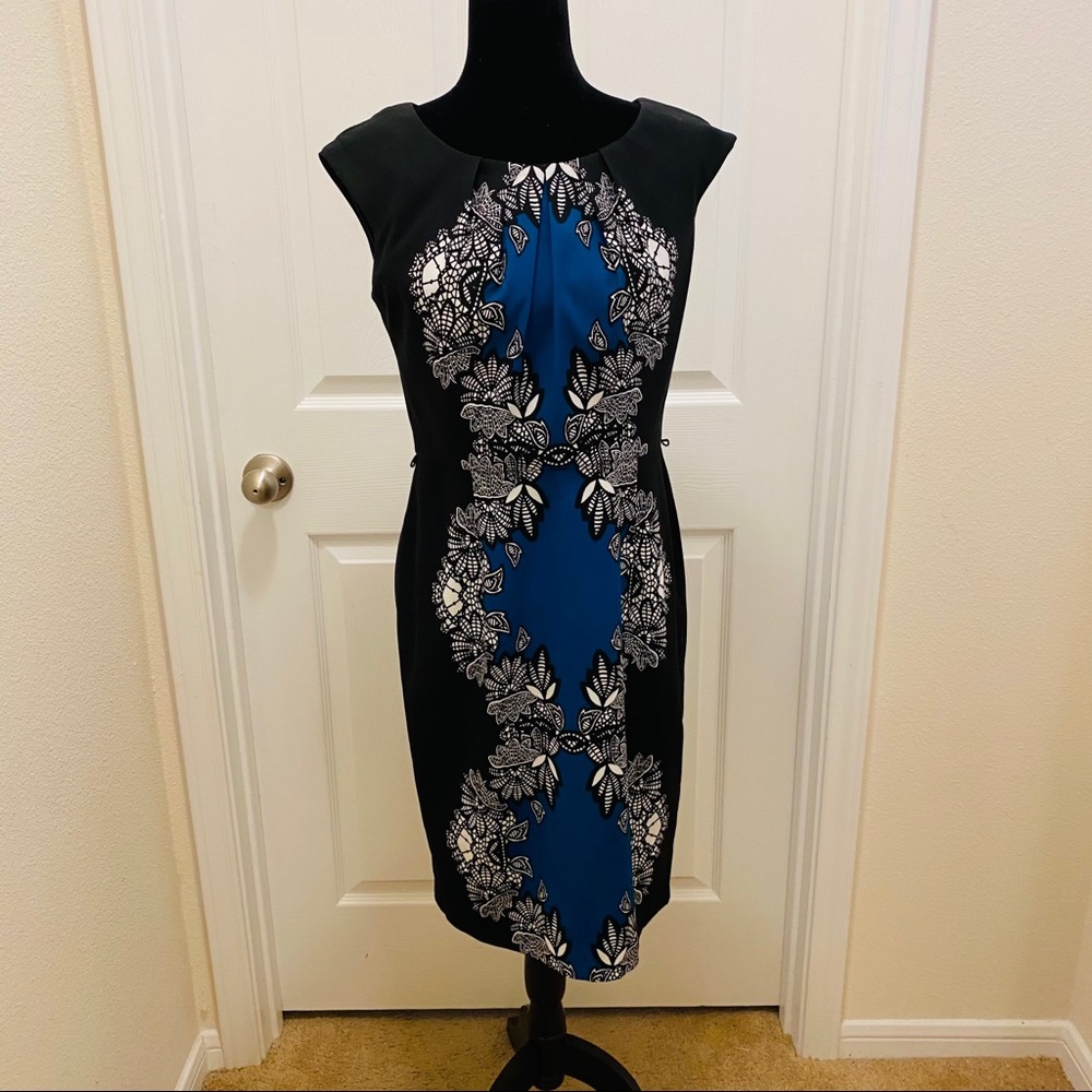 Black Print Cocktail Sheath Dress